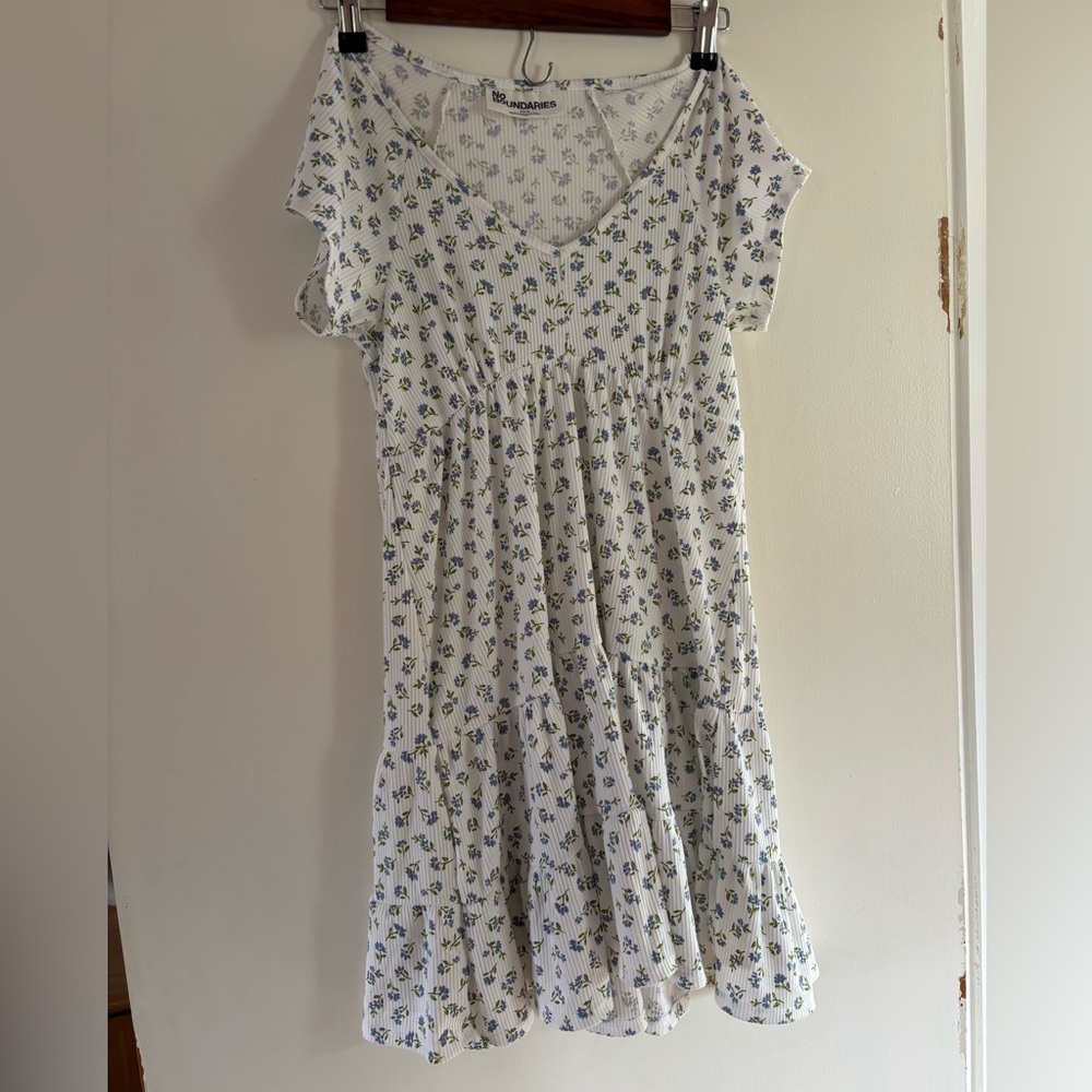 No Boundaries Cream Mini Dress with Blue Floral Print